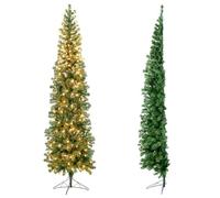 KOMFOTTEU Albero di Natale Artificiale 210 cm in Metà, Albero di Natale Mezzo con Luci LED e Supporto in Metallo Pieghevole, Christmas Tree in PVC, per Casa, Negozio, Feste (Senza Aghi di Pino)