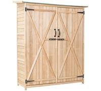KOMFOTTEU Armadio da giardino in legno, 140 x 50 x 162 cm, con 2 ripiani e 1 armadio, resistente alle intemperie, con ante bloccabili, armadietto degli attrezzi per terrazza, balcone