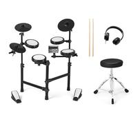 KOMFOTTEU Batteria elettronica con pad, batteria musicale con 150 suoni, 10 dimostrazioni, piatti da 24 cm, strumento musicale con sgabello regolabile, pedali, bacchette e auricolari, USB MIDI