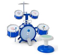 KOMFOTTEU Batteria per Bambini da 3+ Anni, Set di Tamburi con Sgabello, 5 Tamburi, 2 Bacchette, Leggio e Pedaliera, Strumento Musicale per Bambini, Jazz Rock Drum Regalo per Bambini, Blu