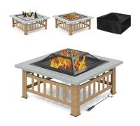 KOMFOTTEU Braciere da Esterno con Griglia e Coperchio, Cesto per Fuoco, Braciere in Metallo con Fuoco, Tisoniere, Parascintille, per Giardino, Campeggio, Picnica, 81 x 81 x 50 cm, Nero (Grigio)