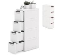 KOMFOTTEU Carrellino Stretto con Ruote, Cassettiera 3/4/5/6 Cassetti Slim, Carrello Portaoggetti a Rotelle, Mobiletto Bagno Salvaspazio per Cucina, Soggiorno, Camera da Letto, Bianco (4 Cassetti)