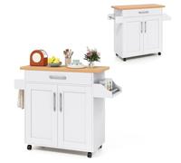 KOMFOTTEU Carrello con Ruote Portatutto Cucina, Carrello con Cassetto, Piano di Lavoro, Ripiano Regolabile, Portasciugamani, Ripiano per Spezie, Mobile per Sala da Pranzo, 111 x 40 x 90 cm (Bianco)