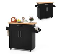 KOMFOTTEU Carrello con Ruote Portatutto Cucina, Carrello con Cassetto, Piano di Lavoro, Ripiano Regolabile, Portasciugamani, Ripiano per Spezie, Mobile per Sala da Pranzo, 111 x 40 x 90 cm (Nero)
