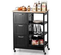 KOMFOTTEU Carrello da Cucina a 4 Piani con Piano di Lavoro, 3 Cassetti e Scaffalatura, Carrello da Portata per Cucina e Sala da Pranzo, 67 x 37 x 84 cm (Bianco) (Nero)