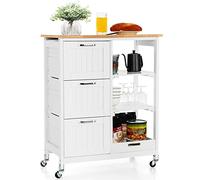 KOMFOTTEU Carrello da Cucina a 4 Piani con Piano di Lavoro, 3 Cassetti e Scaffalatura, Carrello da Portata per Cucina e Sala da Pranzo, 67 x 37 x 84 cm (Bianco) (Bianco)