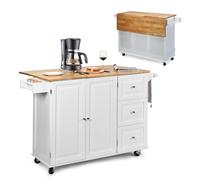 KOMFOTTEU Carrello da Cucina con Pannello Pieghevole Portato fino a 50 kg, Isola da Cucina 43x136x91cm, Carrello Portaoggetti in Legno con Ruote, Multifunzione e Grande, Nero (Bianco)