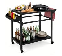 KOMFOTTEU Carrello per Barbecue a 2 livelli, Carrello da Giardino con Porta Asciugamani e Scaffale per Spezie, Desserte da Esterno, 4 Rotelle, per Giardino e Terrazza, 100 x 45 x 80 cm, Nero