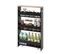 KOMFOTTEU Carrello Portaoggetti a 4 Ripiani con Ruote Rirevoli a 360°, Carrellino Scorrevole con Maniglia Slim, da Bagno, Cucina, Lavanderia, 47,5 x 25 x 80,5 cm (Nero e Naturale)