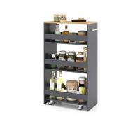 KOMFOTTEU Carrello Portaoggetti a 4 Ripiani con Ruote Rirevoli a 360°, Carrellino Scorrevole con Maniglia Slim, da Bagno, Cucina, Lavanderia, 47,5 x 25 x 80,5 cm (Grigio e Naturale)