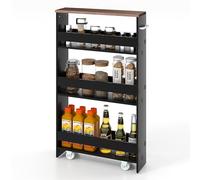 KOMFOTTEU Carrello Portaoggetti a 4 Ripiani con Ruote Rirevoli a 360°, Carrellino Scorrevole con Maniglia Slim, da Bagno, Cucina, Lavanderia, 47,5 x 13 x 80,5 cm (Nero e Marrone, Senza Presa)