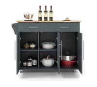 KOMFOTTEU Carrello Portaoggetti con Ruote con 2 Freni, Isola Cucina in Rovere Massiccio, Mobiletto da Pranzo con Portaspezie e Portasciugamani, per Soggiorno, 111,5 x 46 x 93 cm, In 2 Pacchi (Grigio)