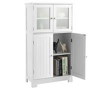 KOMFOTTEU Colonna da Bagno con 2 Armadio a Porta, Mobile da Bagno con 1 Ripiano Regolabile, Armadio per Soggiorno, WC, Camera da Letto, Cucina, 60 x 30 x 109 cm, Bianco