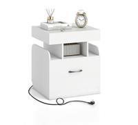 KOMFOTTEU Comodino, stazione di ricarica, 2 prese, 1 porta USB e 1 porta Type-C, comodino, cassetti e ripiani aperti, tavolini, 50 x 40 x 55 cm, per camera da letto, soggiorno, ufficio (bianco)