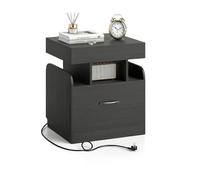 KOMFOTTEU Comodino, stazione di ricarica, 2 prese, 1 porta USB e 1 porta Type-C, comodino, cassetto, ripiani aperti, tavolini, 50 x 40 x 55 cm, per camera da letto, soggiorno, ufficio (nero)