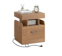 KOMFOTTEU Comodino, stazione di ricarica, 2 prese, 1 porta USB e 1 porta Type-C, comodino e ripiani aperti, tavolini, 50 x 40 x 55 cm, per camera da letto, soggiorno, ufficio (naturale)