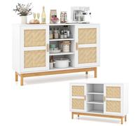 KOMFOTTEU Credenza a buffet con ante in tessuto di bambù, armadio da cucina con 3 ripiani aperti, mobile di stoccaggio con dispositivo antiribaltamento, mobile TV per soggiorno, 120 x 35 x 78 cm