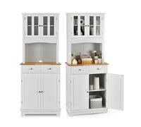 KOMFOTTEU Credenza Alta da Cucina 170 cm con Ante e 2 Cassetti, Mobile Portaoggetti con Dispositivo Antiribaltamento e Ripiani Regolabili, Armadio a Buffet per Sala da Pranzo, Soggiorno (Bianco)