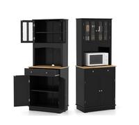 KOMFOTTEU Credenza Alta da Cucina 170 cm con Ante e 2 Cassetti, Mobile Portaoggetti con Dispositivo Antiribaltamento e Ripiani Regolabili, Armadio a Buffet per Sala da Pranzo, Soggiorno (Nero)