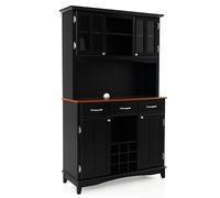 KOMFOTTEU Credenza Alta da Cucina, Armadietto Dispensa con 3 Cassetti e 4 Armadi a Ante e Portabottiglie per 9 Bottiglie, Mobile Buffet per Soggiorno, Sala da Pranzo, 112 x 43 x 184,5 cm (Nero)