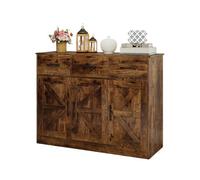 KOMFOTTEU Credenza da Cucina con Ripiano Regolabile, Mobiletto Multiuso con Ante e 3 Cassetti, Mobile Buffet con Kit Antiribaltamento, per Soggiorno, Sala da Pranzo, 108x38x81cm(In 2 Pacchi) (Marrone)