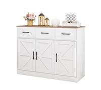 KOMFOTTEU Credenza da Cucina con Ripiano Regolabile, Mobiletto Multiuso con Ante e 3 Cassetti, Mobile Buffet con Kit Antiribaltamento, per Soggiorno, Sala da Pranzo, 108x38x81cm(In 2 Pacchi) (Bianco)