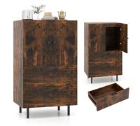KOMFOTTEU Credenza da cucina, mobile a buffet con 2 cassetti e armadio con ante, armadio con gambe in metallo, per soggiorno, sala da pranzo, corridoio, 60 x 42 x 102 cm (marrone)