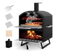 KOMFOTTEU Forno per pizza per esterni con 2 strati, griglia in legno portatile con copertura di protezione, pietra per pizza pala per pizza griglia, forno per pizza per barbecue, campeggio, feste