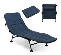 KOMFOTTEU Lettino da Campeggio Pieghevole, Schienale Regolabile in 6 Livelli, Brandina con Materasso Rimovibile, Letto Portatile con Piedini Girevole a 360°, per Spiaggia, Carico 200 kg (Blu Navy)