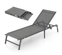 KOMFOTTEU Lettino Prendisole Pieghevole, Regolabile a 5 Livelli, Sedia a Sdraio da Esterno con Piedini Antiscivoli, Lettino da Spiaggia, Piscina, Portato 160kg, 183 x 70 x 83/73/63/53/30 cm, Grigio