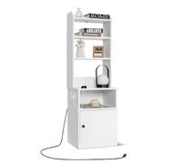 KOMFOTTEU Libreria Scaffale con Type-C e Porte USB, Mobile Multioso con 5 Ripiani e Anta in Legno, Libreria Bianca in Stile Minimalista per Camera da Letto, Ufficio, 45 x 36 x 140,5 cm, Bianco