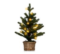 KOMFOTTEU Mini Albero di Natale Artificiale 53 cm, Albero di Natale Piccolo da Tavolo con Luci a LED,Timer, Vaso in Legno di Salice e Punte di Ramo, Christmas Tree per Ufficio, Negozio, Casa, Verde
