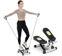 KOMFOTTEU Mini Step Fitness Casa, Stepper Idraulico con Fasce di Resistenza, Altezza Regolabile, Schermo LCD, Pedali Antiscivolo, Attrezzatura Cardio per Allenamento Corpo, Esercizio (Bianco)