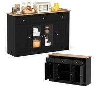 KOMFOTTEU Mobile Buffet Basso, Credenza Moderna da Cucina con 3 Cassetti, 3 Armadi con Ante, Mobiletto Multiuso con Ripiani Regolabili per Soggiorno, Sala da Pranzo, 140x40x90cm (In 2 Pacchi) (Nero)