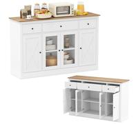 KOMFOTTEU Mobile Buffet Basso, Credenza Moderna da Cucina con 3 Cassetti, 3 Armadi con Ante, Mobiletto Multiuso con Ripiani Regolabili per Soggiorno, Sala da Pranzo, 140x40x90cm (In 2 Pacchi) (Bianco)