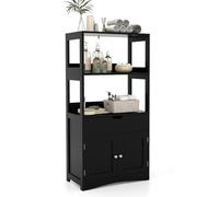 KOMFOTTEU Mobile da bagno con ripiano a 3 livelli e cassetto, armadio su piedistallo per bagno, dispositivo antiribaltamento, mobiletto portaoggetti 60 x 32,5 x 122 cm (nero)