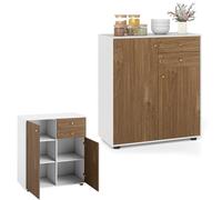KOMFOTTEU Mobile Dispensa con 2 Cassetti, Credenza da Cucina con 2 Ante, Mobiletto Basso con 3 Ripiani Regolabili, Armadio a Buffet per Sala da Pranzo, Soggiorno, 74x35x85,5 cm(L x P x A) (Naturale)