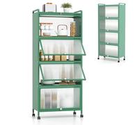 KOMFOTTEU Mobile Dispensa Cucina a 5 Livelli, Mensola Microonde con Anta a Vista, Ruote, Dispositivo Antiribaltamento, Scaffale da Cucina in Ferro per Soggiorno, Sala da Pranzo, 60x32x154cm (Verde)