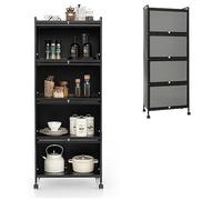 KOMFOTTEU Mobile Dispensa Cucina a 5 Livelli, Mensola Microonde con Anta a Vista, Ruote, Dispositivo Antiribaltamento, Scaffale da Cucina in Ferro per Soggiorno, Sala da Pranzo, 60x32x154cm (Nero)