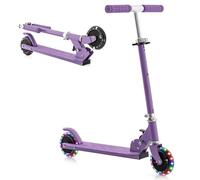 KOMFOTTEU Monopattino per bambini, con 2 ruote a LED e freni, skateboard pieghevole con 3 altezze regolabili, scooter in alluminio con carico fino a 50 kg, per bambini oltre 3 anni (viola)