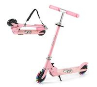 KOMFOTTEU Monopattino per bambini con 2 ruote LED e freni, skateboard pieghevole con 3 altezze regolabili, scooter in alluminio con carico 50 kg, per bambini (con supporto e cinghia, rosa)