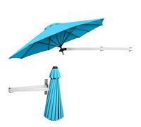 KOMFOTTEU Ombrellone a Muro da Balcone Regolabile in Altezza e ad Angolo, Ombrellone da Parete Richiudibile con Palo in Metallo, Protezione da Sole, Anti UV, Ombrellone da Giardino 250 cm (Turchese)