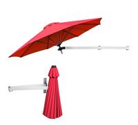 KOMFOTTEU Ombrellone a Muro da Balcone Regolabile in Altezza e ad Angolo, Ombrellone da Parete Richiudibile con Palo in Metallo, Protezione da Sole, Anti UV, Ombrellone da Giardino 250 cm (Rosso)
