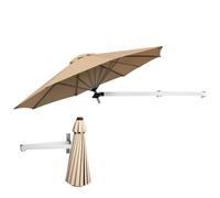 KOMFOTTEU Ombrellone a Muro da Balcone Regolabile in Altezza e ad Angolo, Ombrellone da Parete Richiudibile con Palo in Metallo, Protezione da Sole, Anti UV, Ombrellone da Giardino 240 cm (Beige)