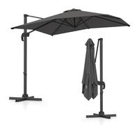 KOMFOTTEU Ombrellone da Giardino 250 x 250 cm Decentrato, Ombrellone da Balcone Inclinabile con Base a Croce, Manovella, Rotazione a 360°, per Arredo Esterno, Cortile e Terrazzo (Grigio)