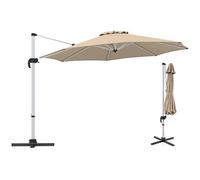 KOMFOTTEU Ombrellone da Giardino Rotondo 3x3, Ombrellone da Balcone Girevole a 360°, Parasole con Manovella, Inclinabile e Regolabile, da Cortile, Terrazza, Ø 340 cm (Beige)