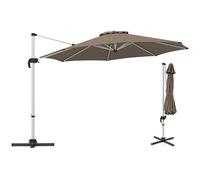 KOMFOTTEU Ombrellone da Giardino Rotondo 3x3, Ombrellone da Balcone Girevole a 360°, Parasole con Manovella, Inclinabile e Regolabile, da Cortile, Terrazza, Ø 340 cm, senza Base (Marrone)
