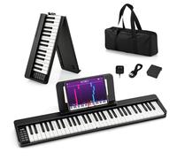 KOMFOTTEU Pianoforte Digitale 61 Tasti Pieghevole con Display LED & Bluetooth, Tastiera Elettronica Multifunzionale per Principianti, Pianola Facile da Trasportare con Borsa per Pianoforte