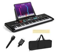 KOMFOTTEU Pianoforte Digitale 61 Tasti Pieghevole, Tastiera Elettronica con Microfono e Leggio, Pianola Portatile con Borsa per il Trasporto per Principianti, Nero