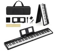 KOMFOTTEU Pianoforte Digitale 88 Tasti Pieghevole con Borsa e Microfono | Tastiera Elettronica con 1000 Suoni, 1000 Ritmi e 150 Canzoni Demo, Facile da Trasportare, Nero